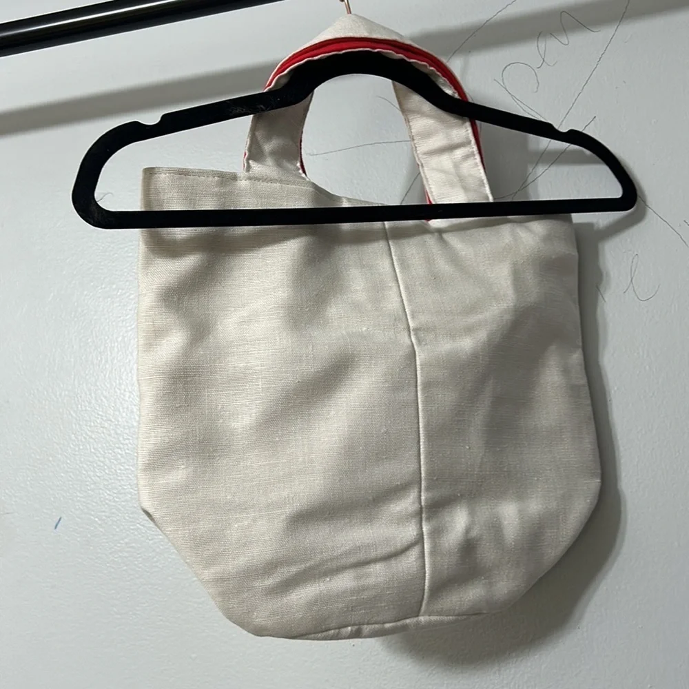 Palmer Smith Embroidered Floral Tote Bag White Red Geranium Design